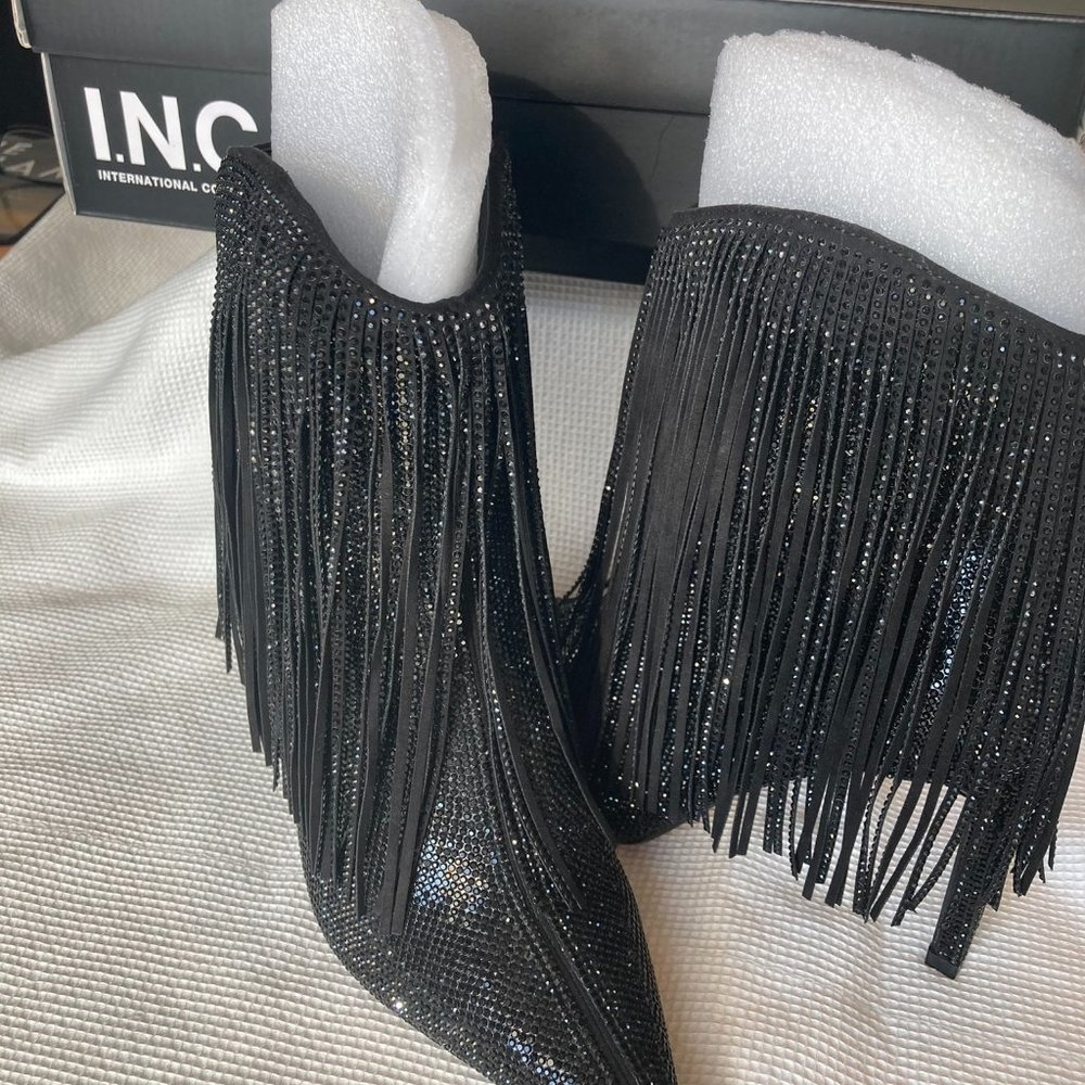 I.N.C. Sahoj Western Fringe Black Bling Booties – Size 7.5